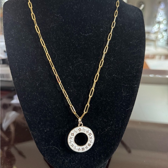 Louis Vuitton White Pendant 18” Stainless Steel Gold Plated Paperclip Chain - Picture 5 of 7